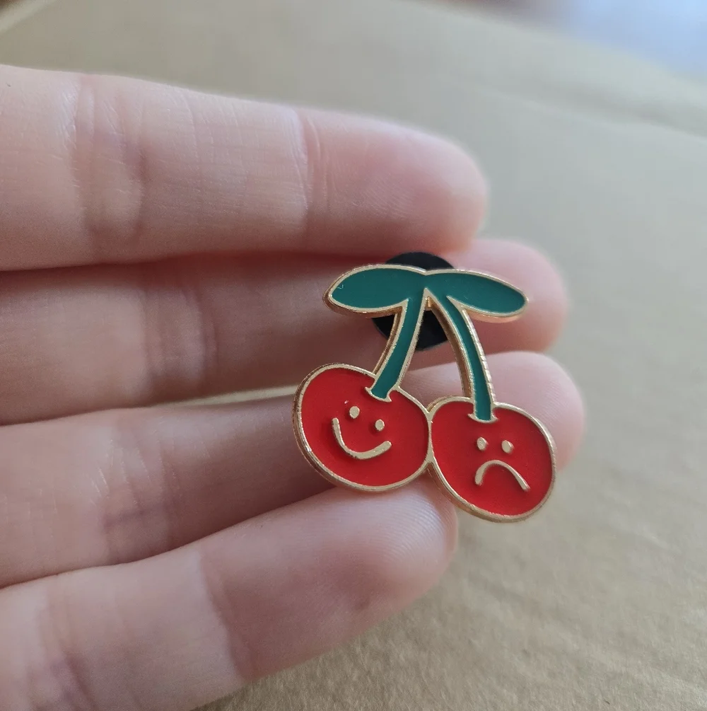Cute Happy And Sad Cherry Enamel Pin
